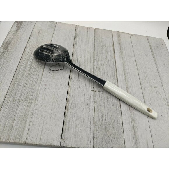 Maynard Stainless Serving Slotted Spoon  11" Vintage White Handle - Picture 4 of 6